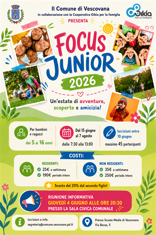 Focus Junior 2026 "Un'estate di avventure, scoperte e amicizia!